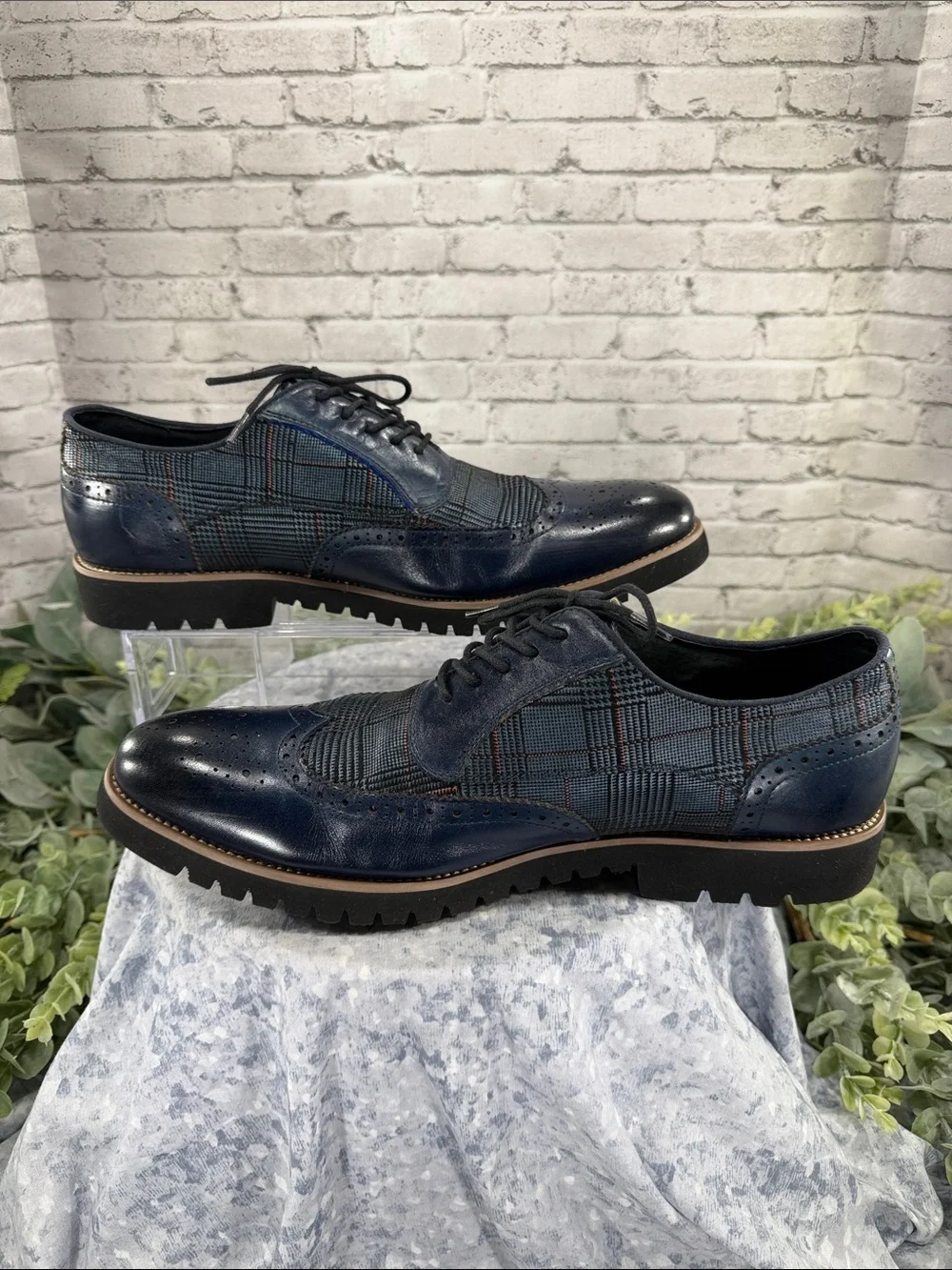 STACY ADAMS “Baxley” Ink Blue Leather & Suede Casual Wingtip Oxfords Mens 12M